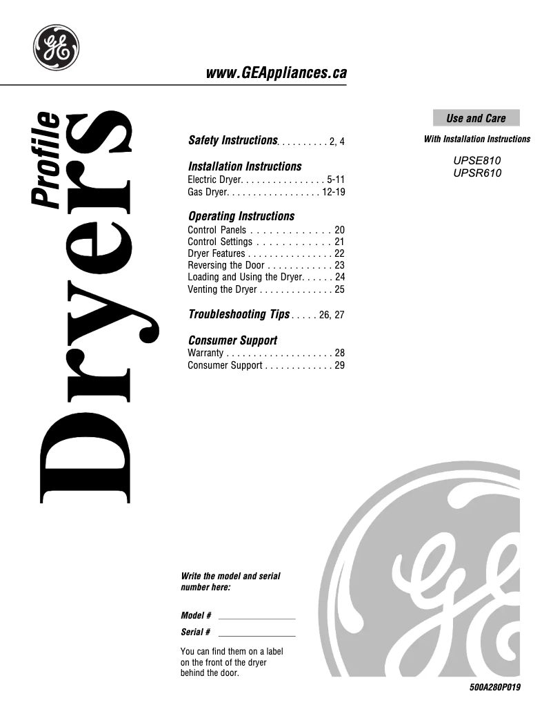 Page 1 de la notice Manuel utilisateur GE UPSE810EHWT