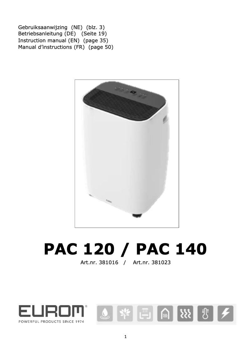 Image de la première page du manuel de l'appareil PAC 120