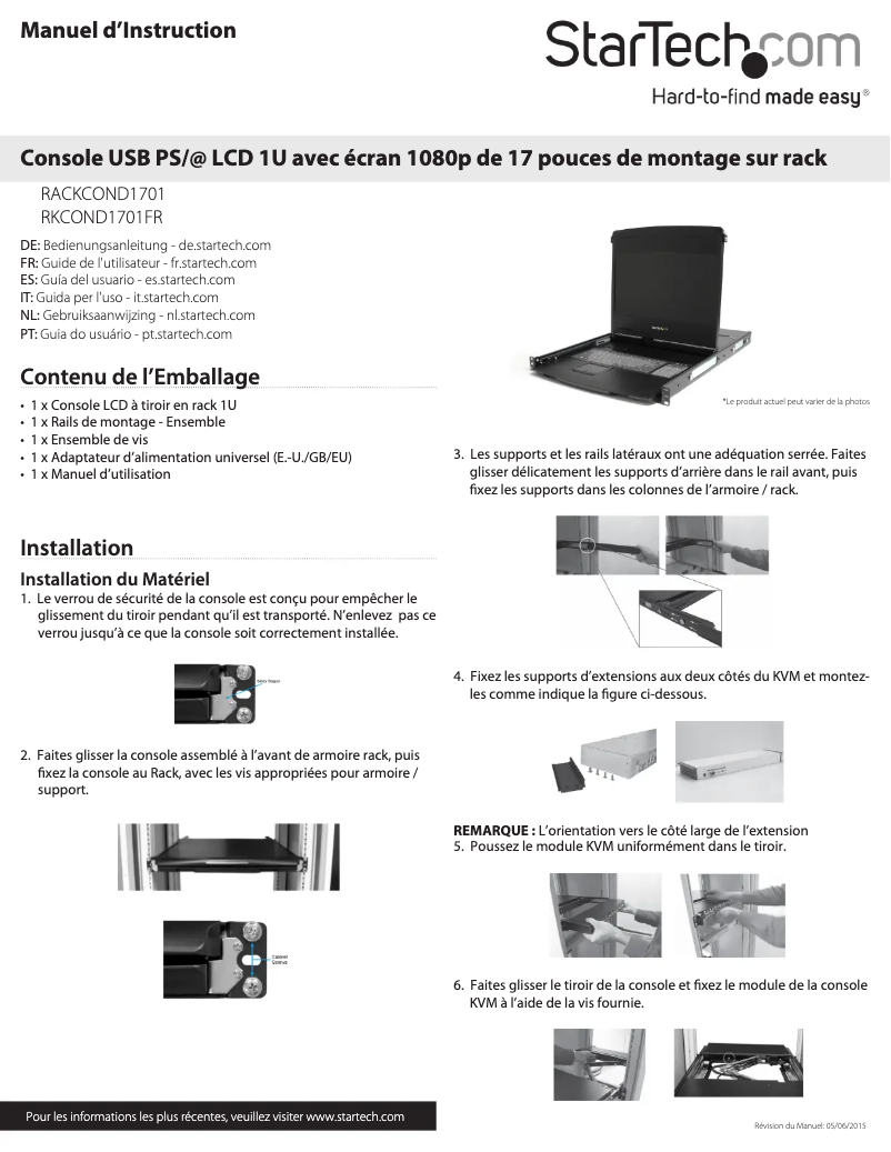 Page n°1 - Manuel utilisateur StarTech.com RACKCOND1701