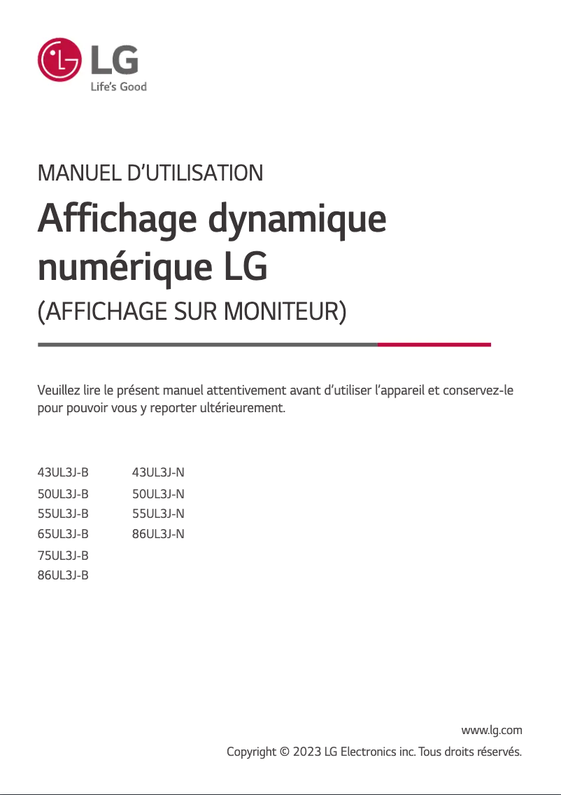 Page n°1 - Manuel utilisateur LG 86UL3J-N