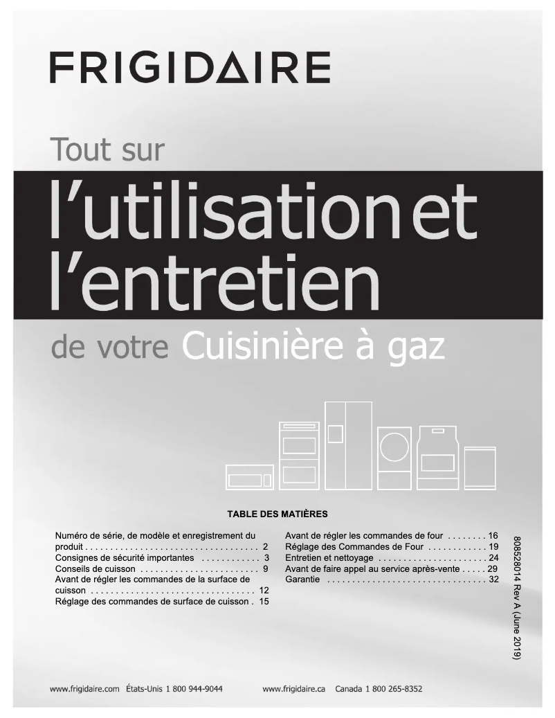 Page 1 de la notice Manuel utilisateur Frigidaire FCRG3005AW