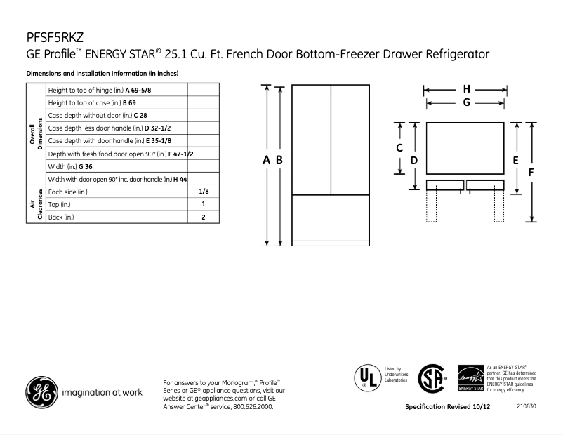 Page n°1 - Fiche technique GE PFSF5RKZWW