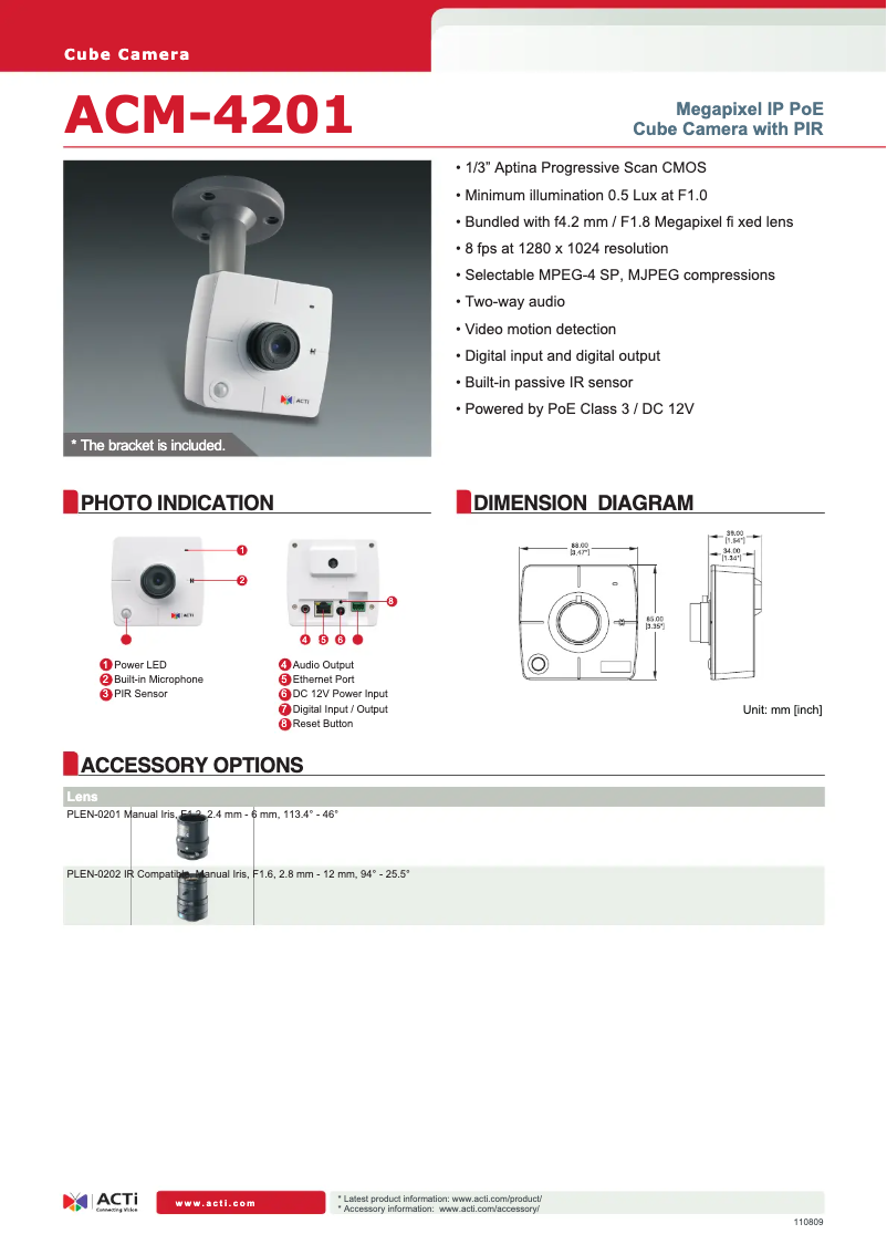 Page 1 de la notice Fiche technique ACTi ACM-4201