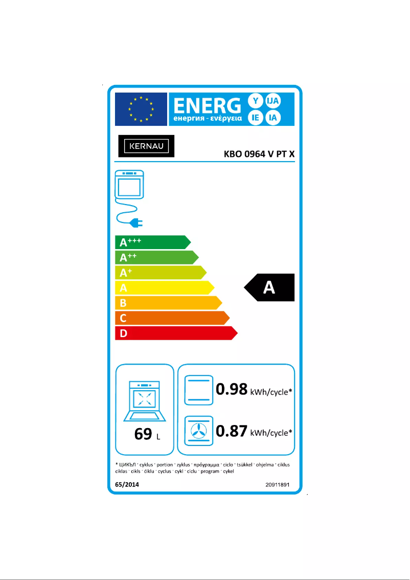 Página 1 del manual Etiqueta energética Kernau KBO 0964 V PT X