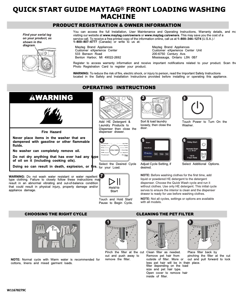 Page n°1 - Guide de démarrage rapide Maytag MFW7020RF