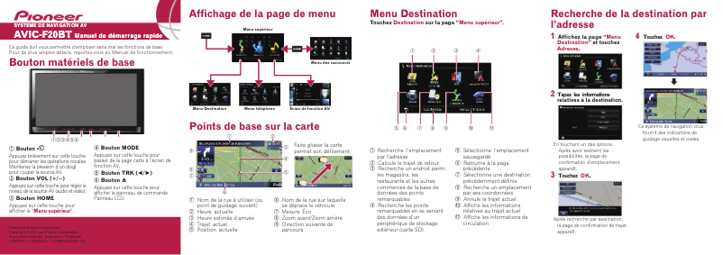 Page 1 de la notice Guide de démarrage rapide Pioneer AVIC-F20BT