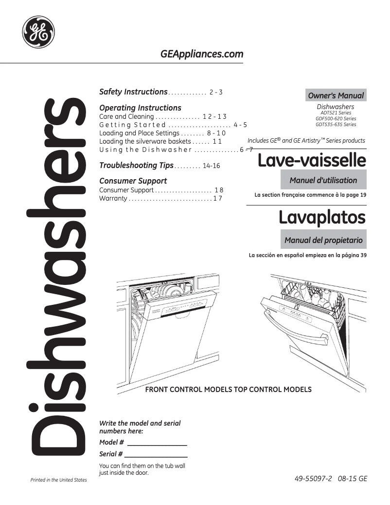 Page 1 de la notice Manuel d'utilisation et d'entretien GE GDT550HSDSS