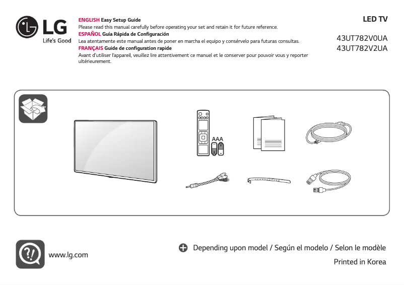 Image de la première page du manuel de l'appareil 43UT782V2UA