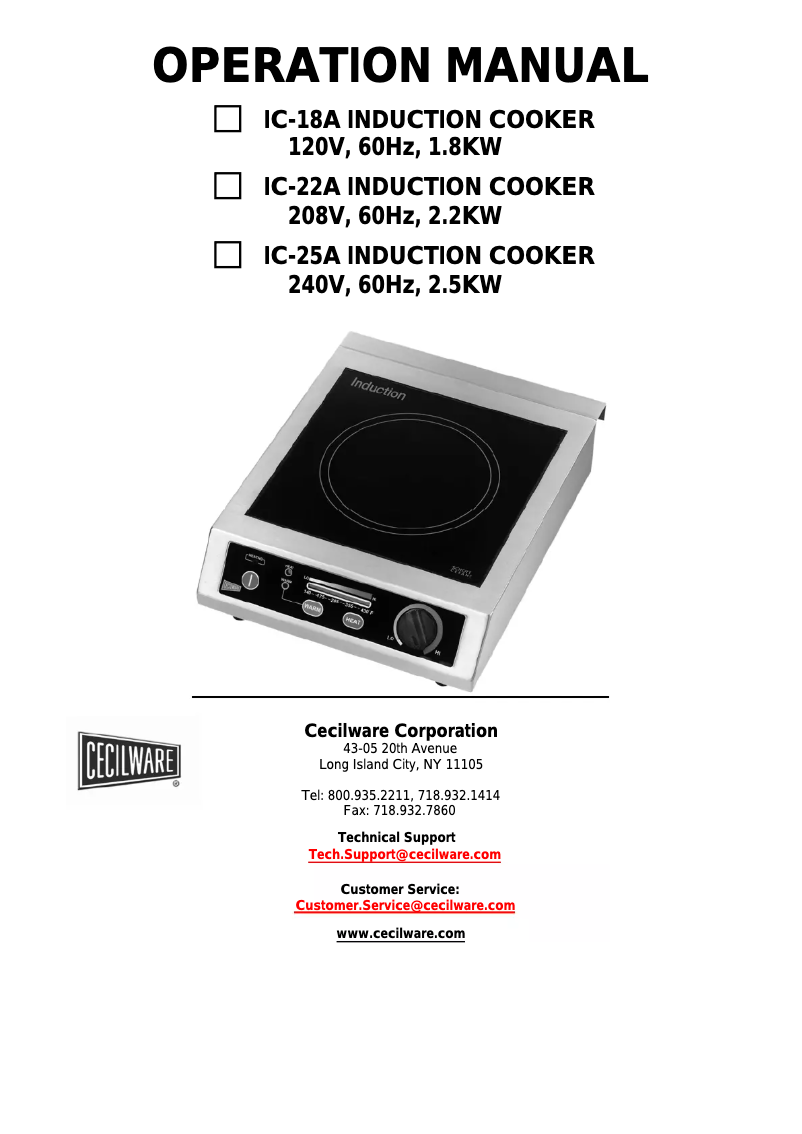 Page n°1 - Manuel utilisateur Cecilware IC-25A