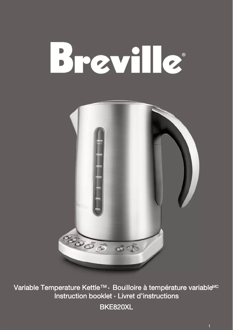 Image de la première page du manuel de l'appareil Variable Temperature Kettle BKE820XL