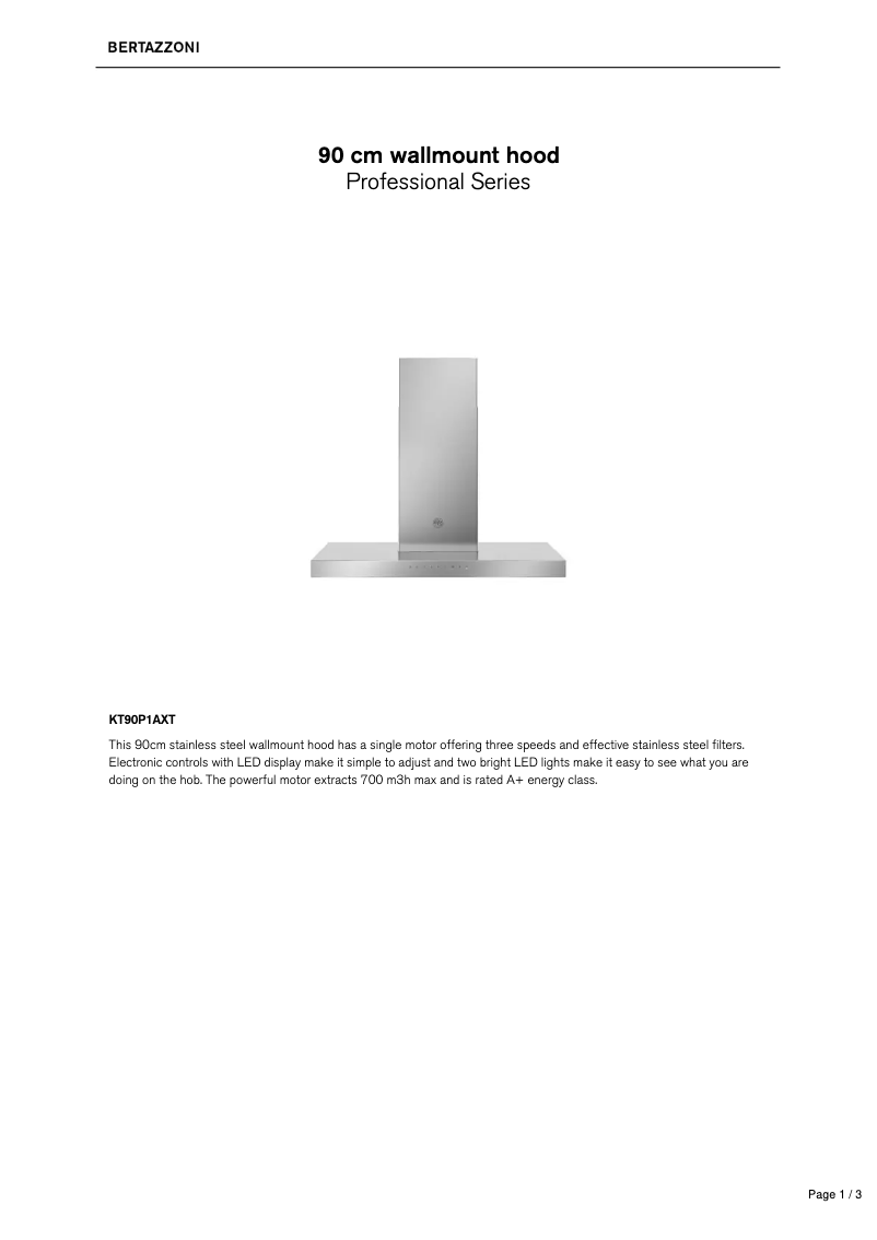 Page 1 de la notice Fiche technique Bertazzoni KT90P1AXT