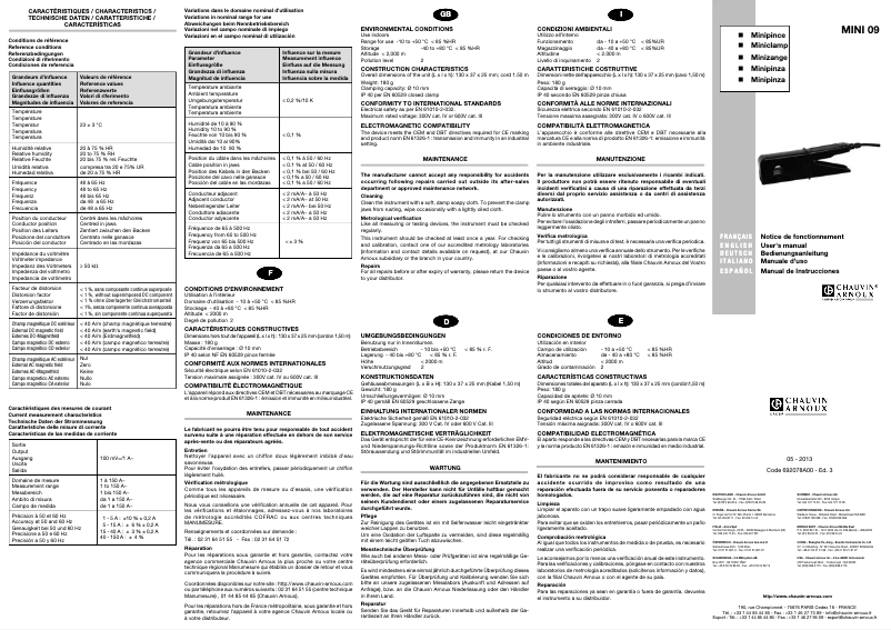 Page 1 de la notice Manuel utilisateur Chauvin Arnoux MINI 09
