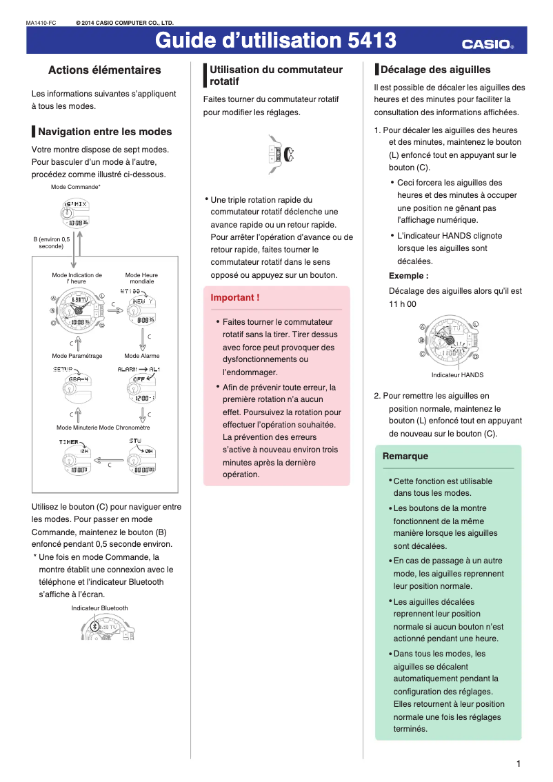 Page n°1 - Manuel utilisateur Casio 5413