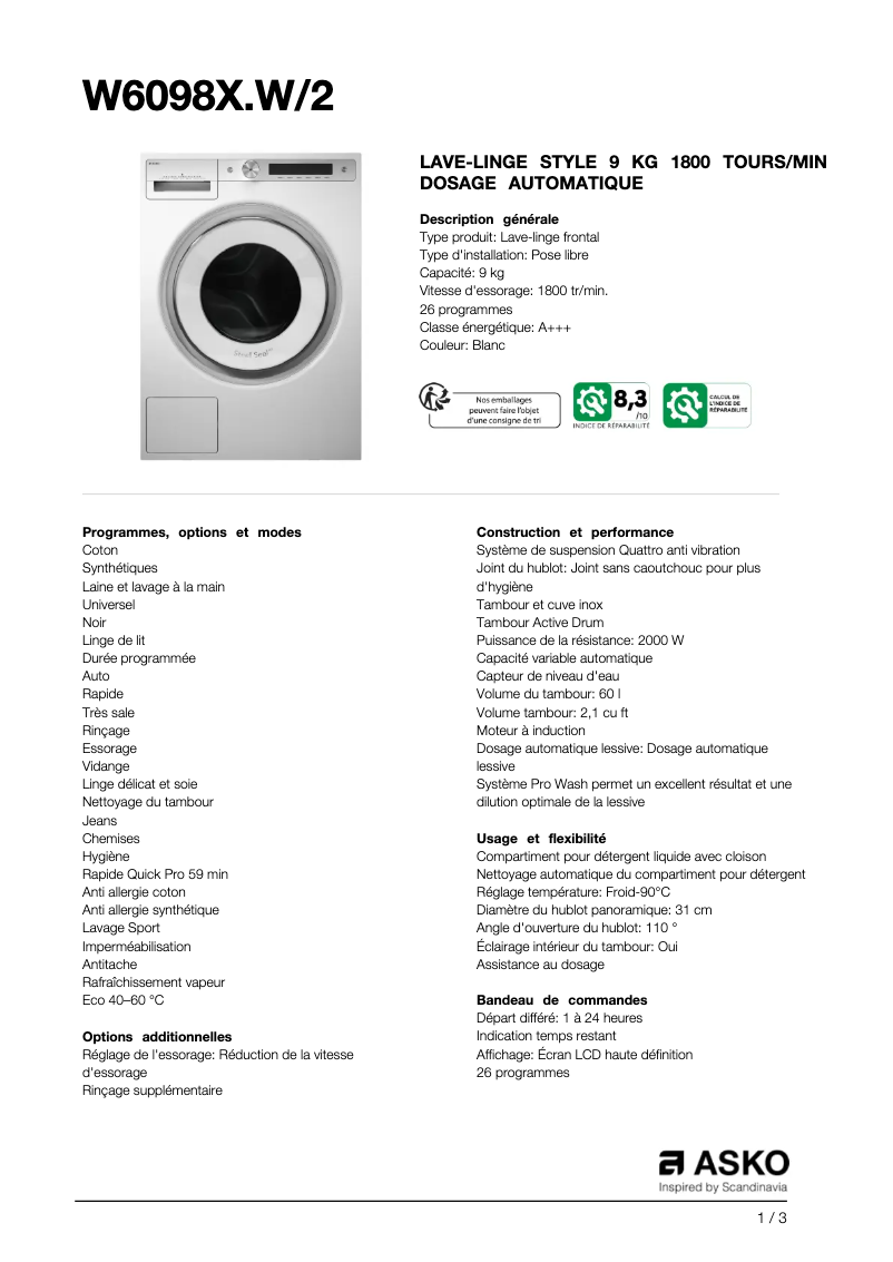 Image de la première page du manuel de l'appareil W6098X.W2