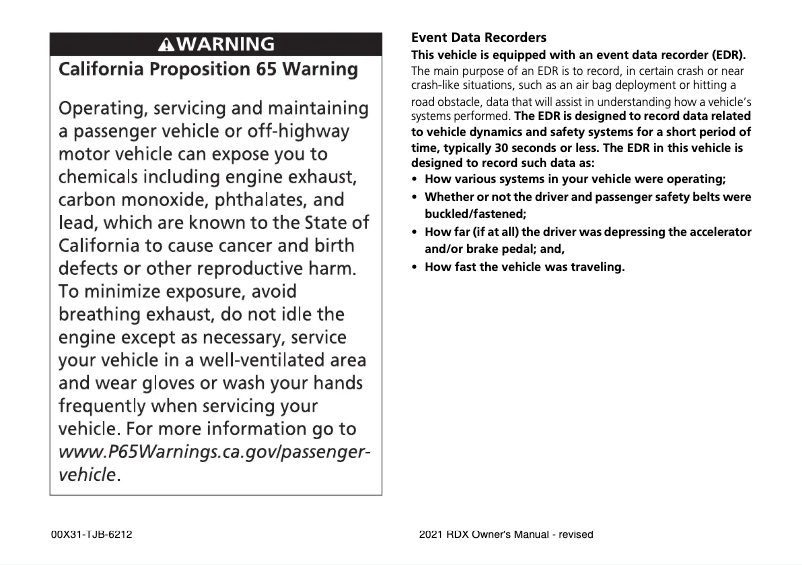 Page 1 de la notice Manuel utilisateur Acura RDX (2021)