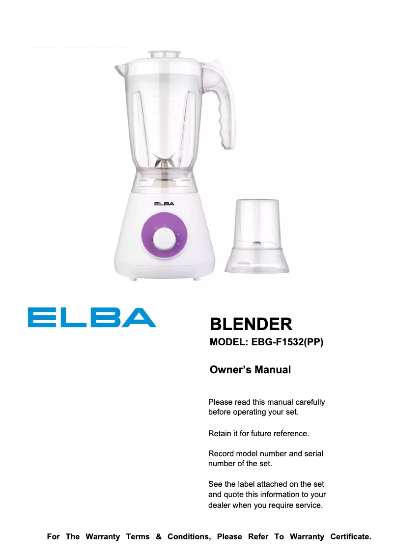 Page n°1 - Manuel utilisateur Elba EBG-F1532(PP)