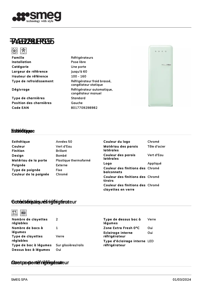 Page n°1 - Fiche technique Smeg FAB28LPG5