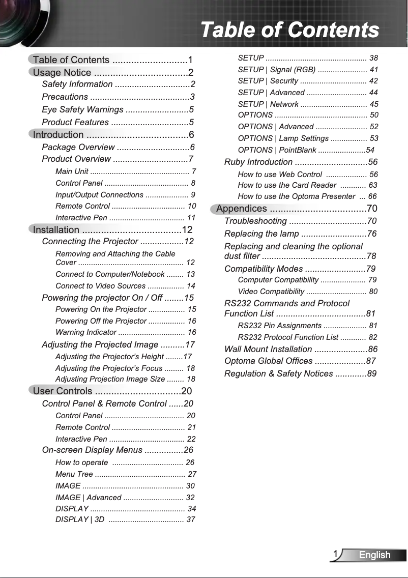Page n°1 - Manuel utilisateur Optoma TW695UTi-3D
