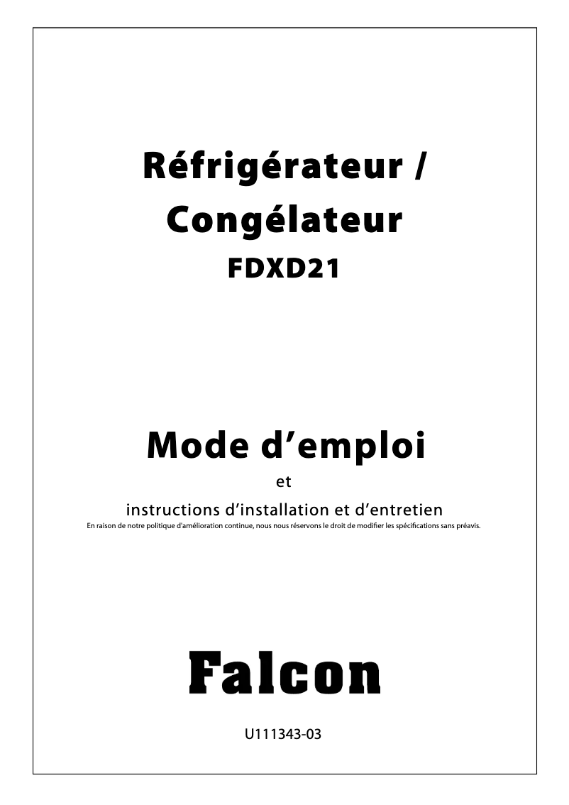 Page 1 de la notice Manuel utilisateur Falcon FDXD21