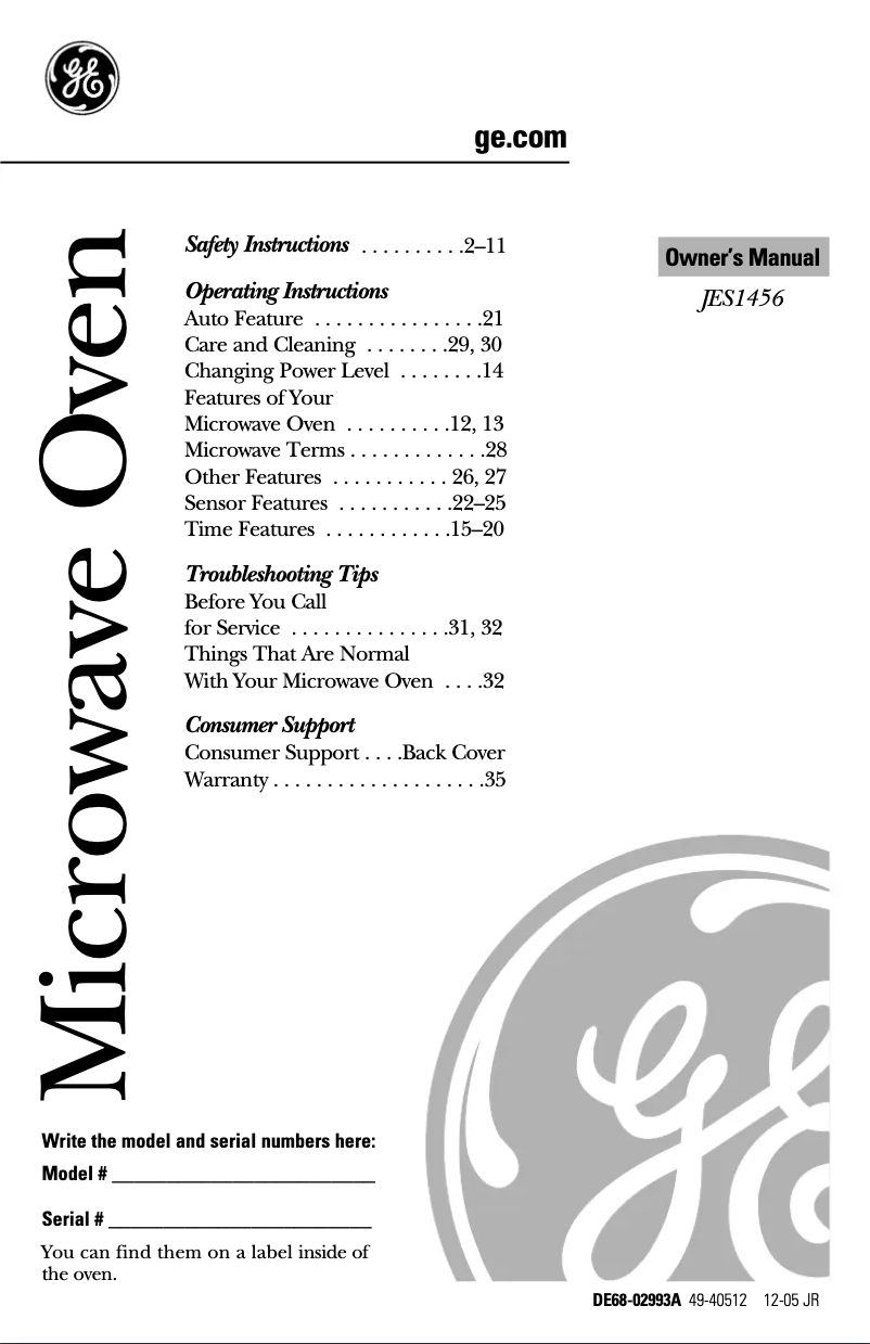 Página 1 del manual Manual de usuario GE JES1456BJ