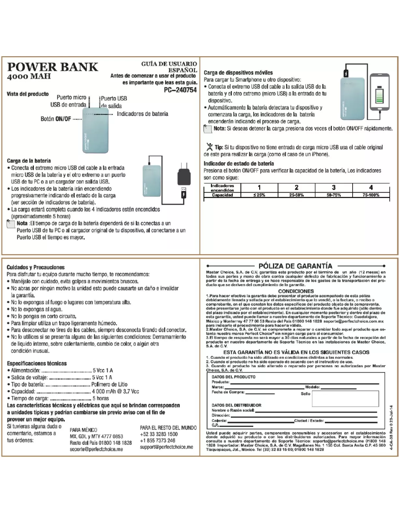 Page 1 de la notice Manuel utilisateur Perfect Choice PC-240754