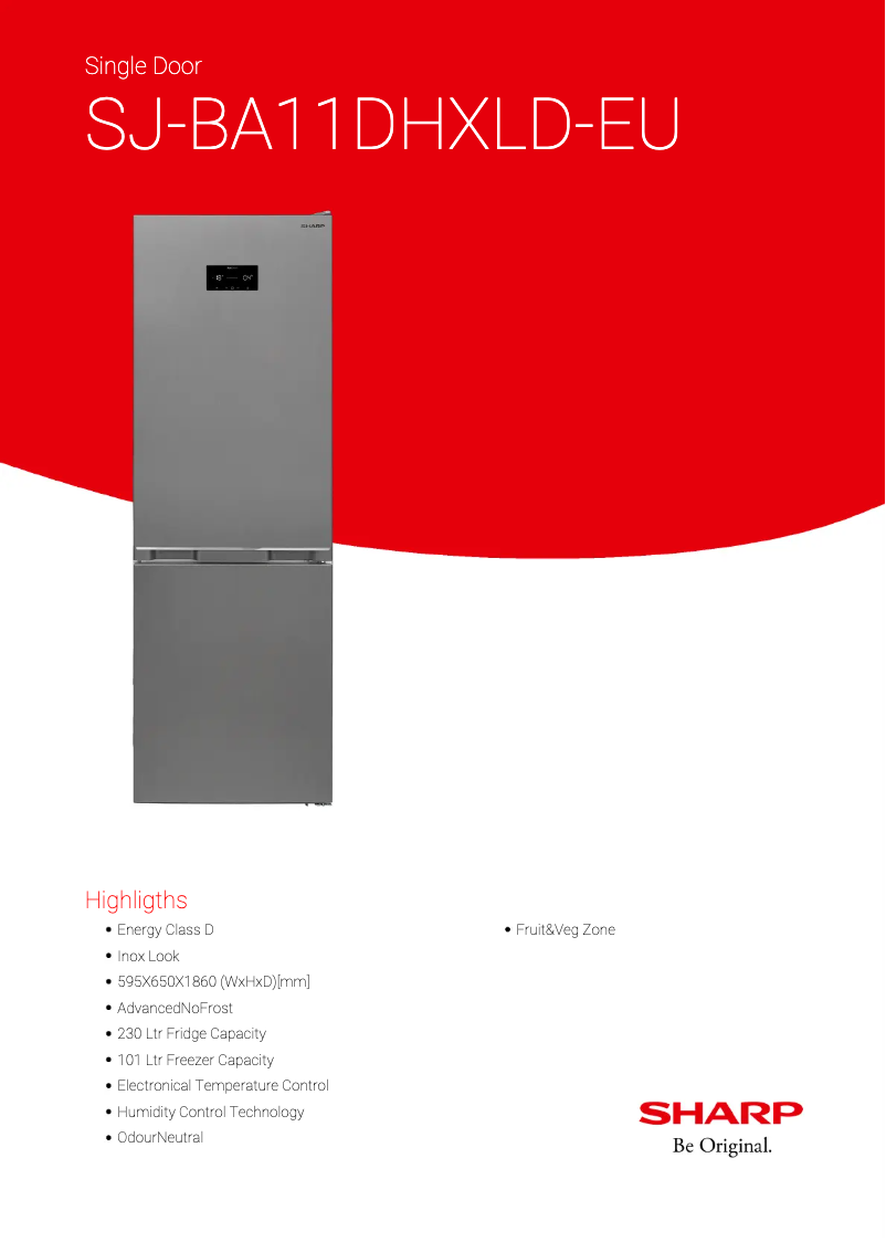 Page 1 de la notice Fiche technique Sharp SJ-BA11DHXLD-EU