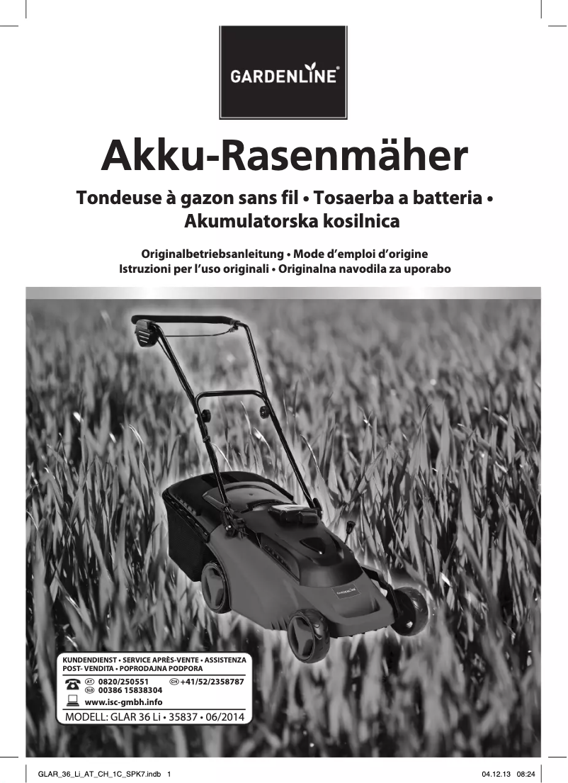 Page 1 de la notice Manuel utilisateur Gardenline GLAR 36 Li