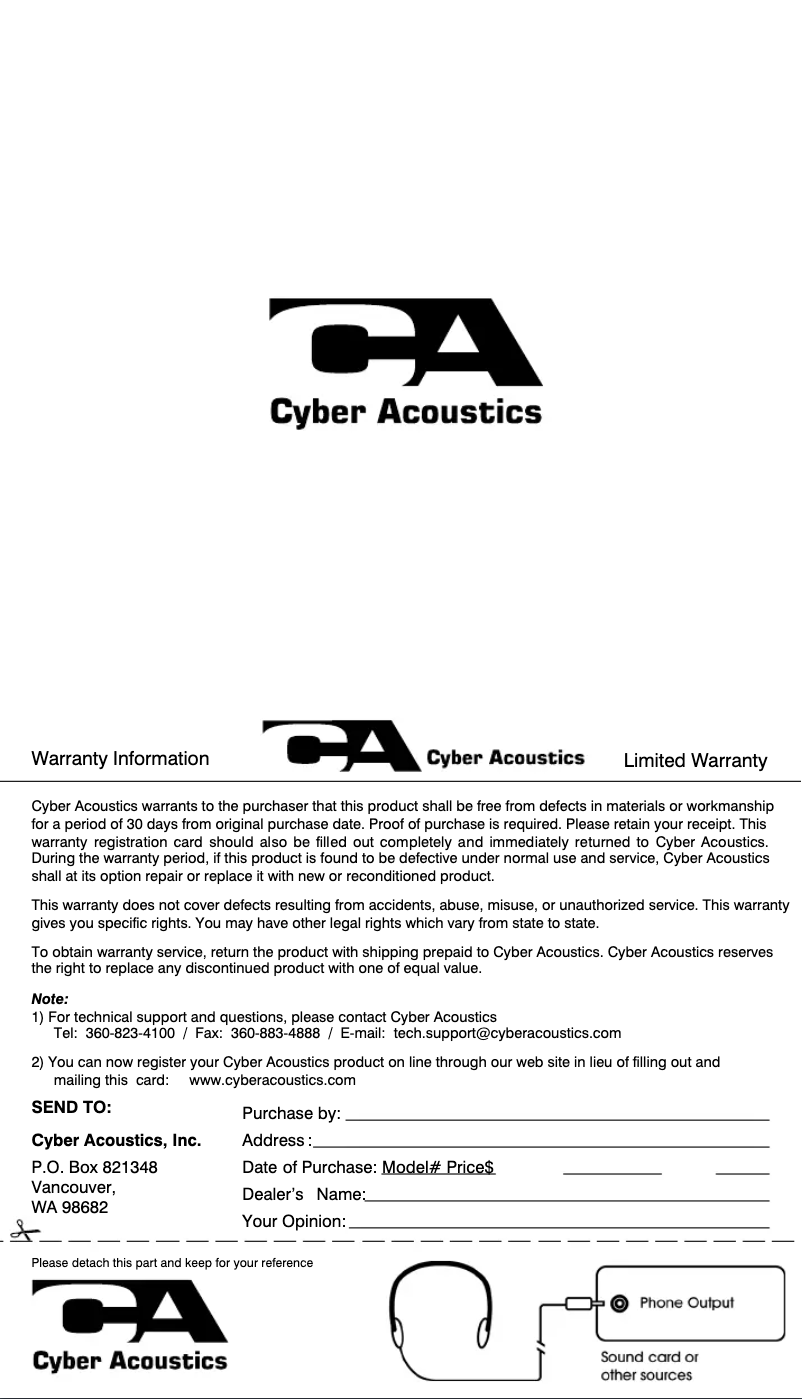 Page 1 de la notice Manuel utilisateur Cyber Acoustics ACM-940
