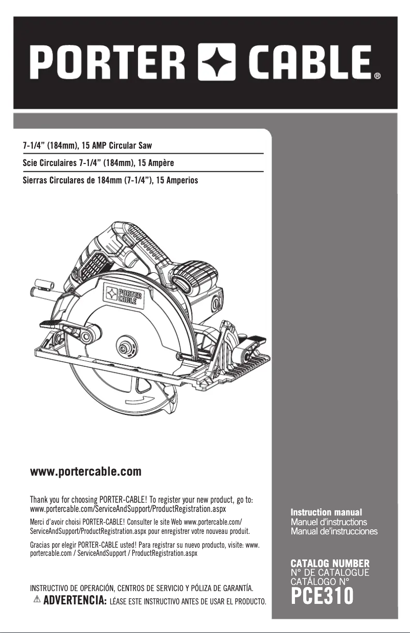 Page 1 de la notice Manuel utilisateur Porter-Cable PCE310