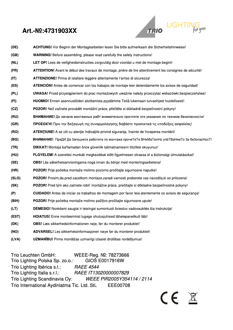 Page n°1 - Manuel utilisateur Trio Lighting Narcos 473190307