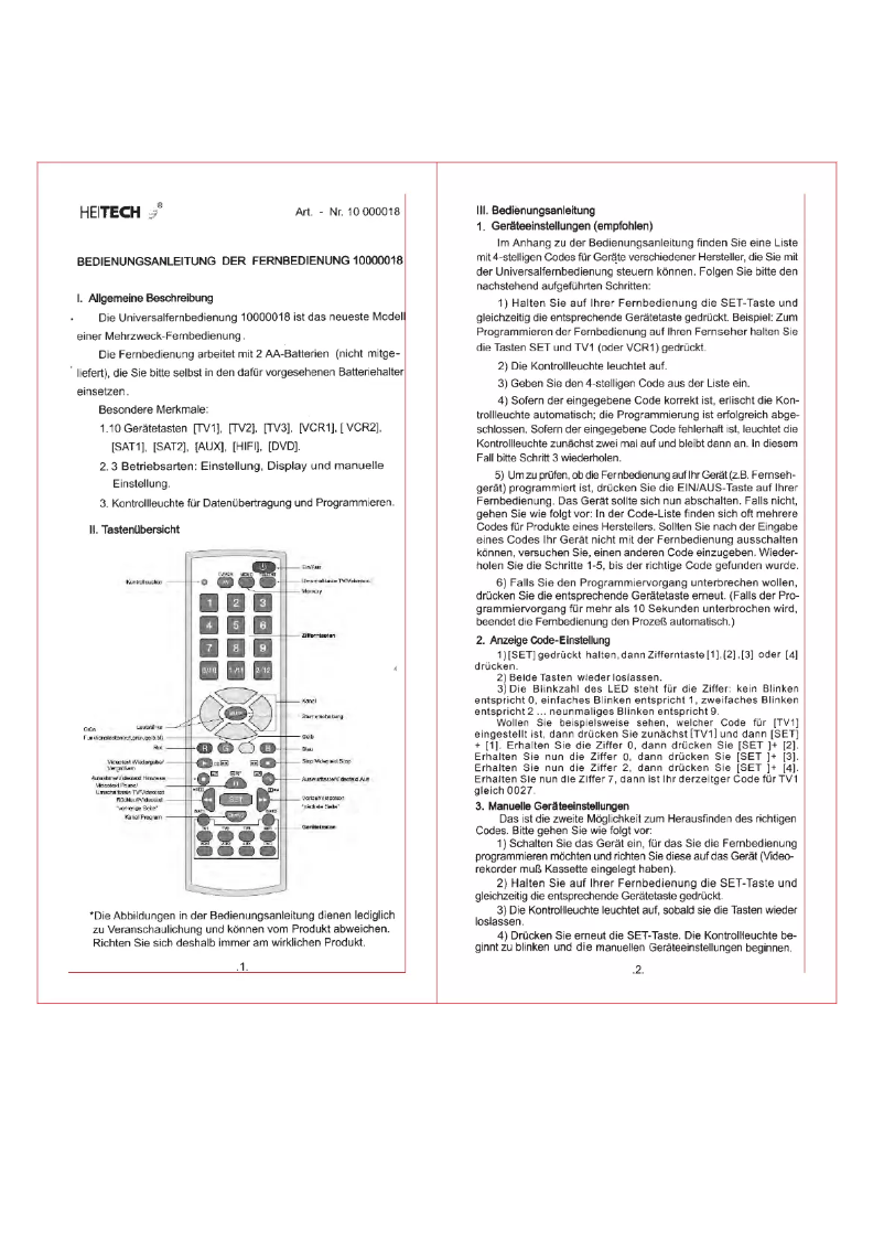 Page n°1 - Manuel utilisateur HeiTech 10000018