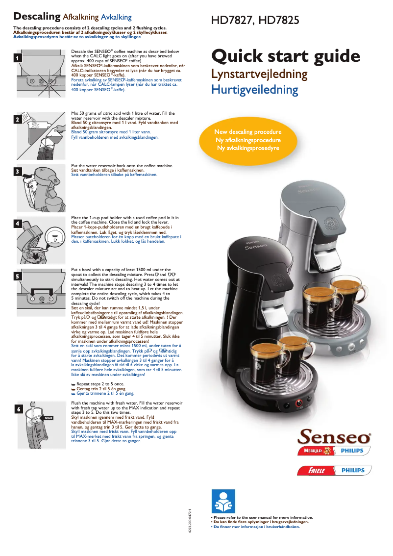 Page n°1 - Guide de démarrage rapide Philips Senseo Viva Cafe HD7827