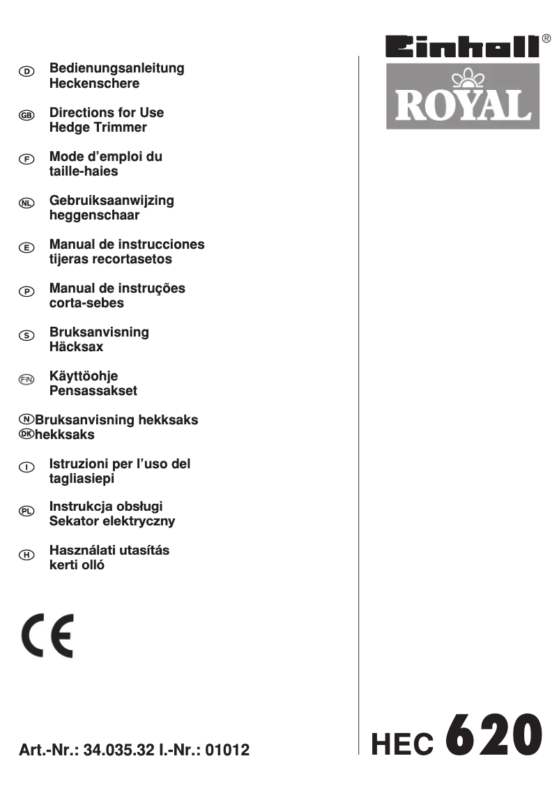 Image de la première page du manuel de l'appareil Royal HEC 620