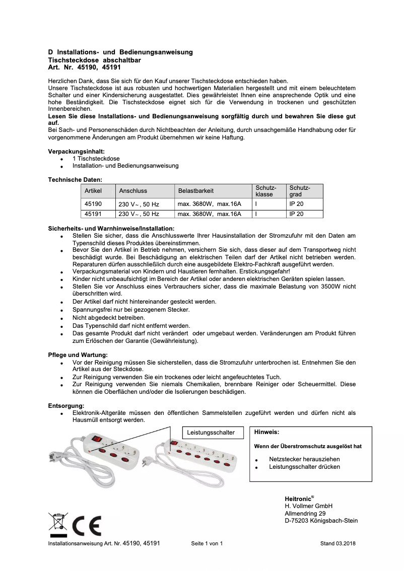 Page 1 de la notice Manuel utilisateur Heitronic 45190