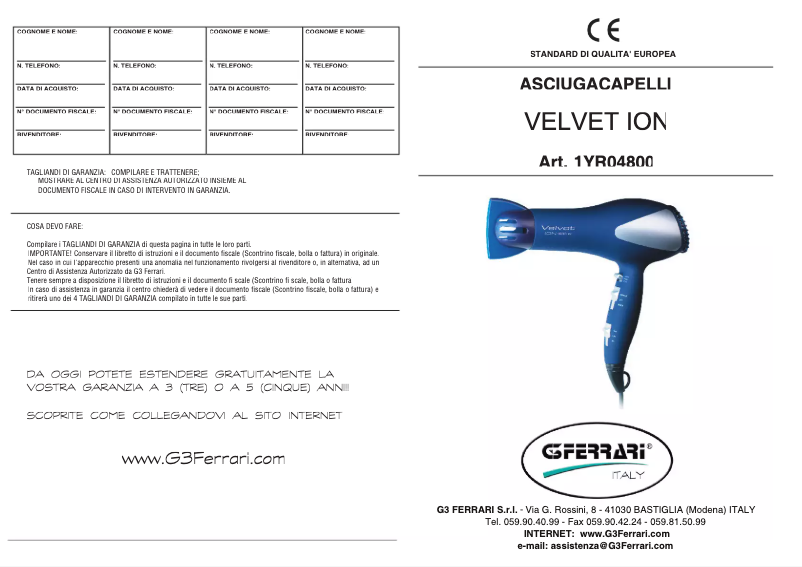 Image de la première page du manuel de l'appareil Velvet Ion