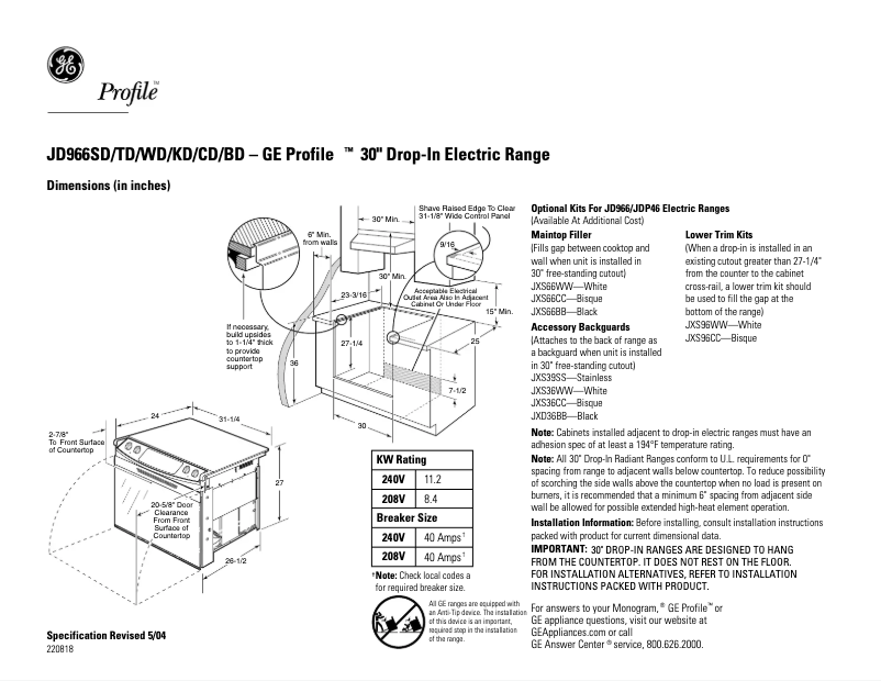 Page n°1 - Fiche technique GE Profile JD966CDCC