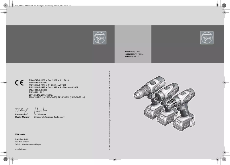 Page 1 de la notice Manuel utilisateur Fein ASCM 12 QC