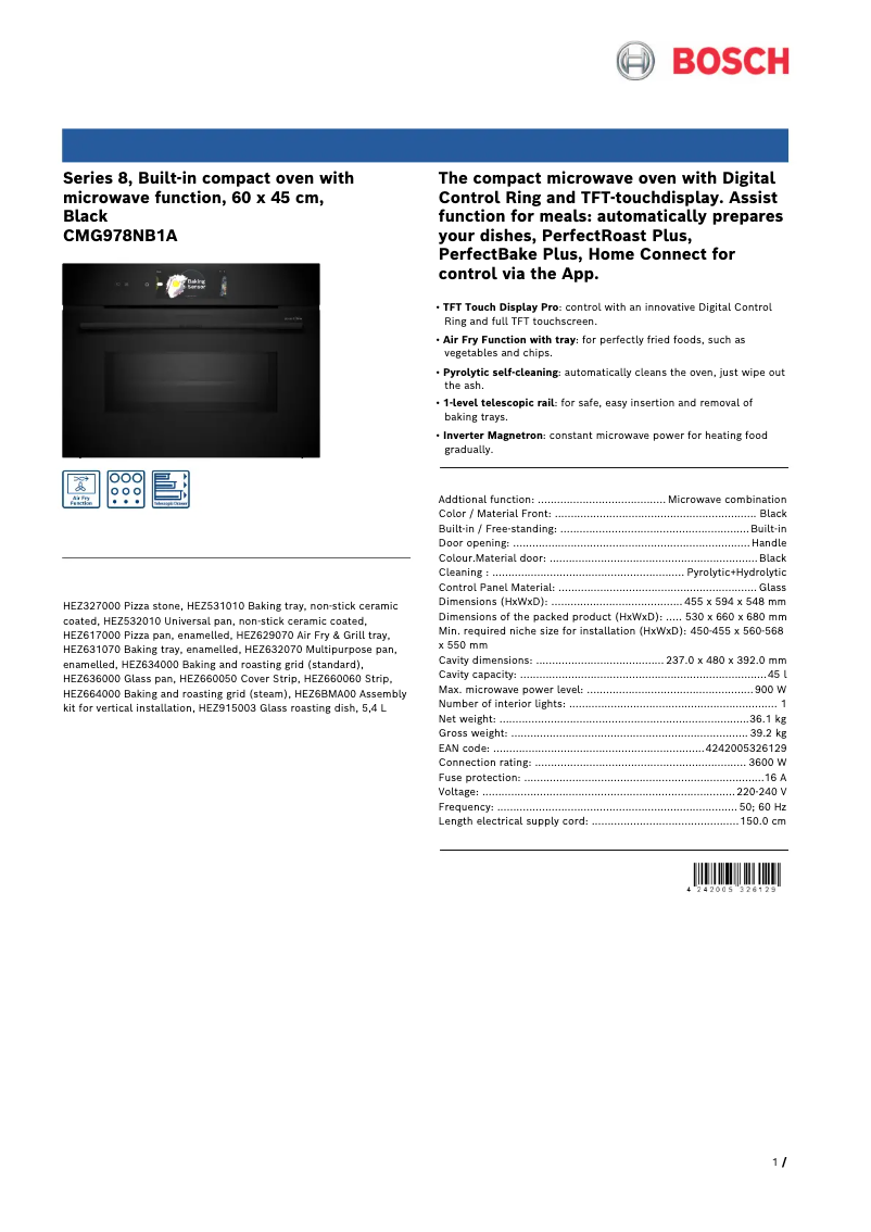 Page n°1 - Fiche technique Bosch CMG978NB1A