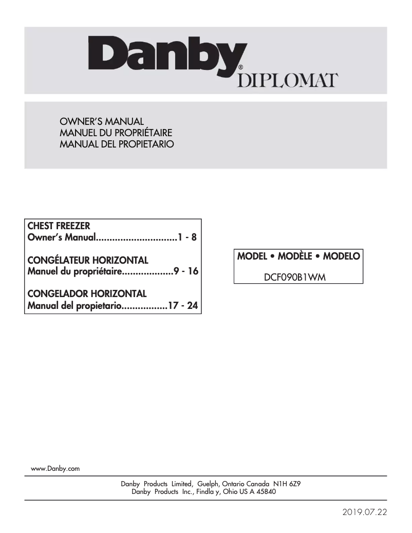 Page n°1 - Manuel utilisateur Danby DCF090B1WM
