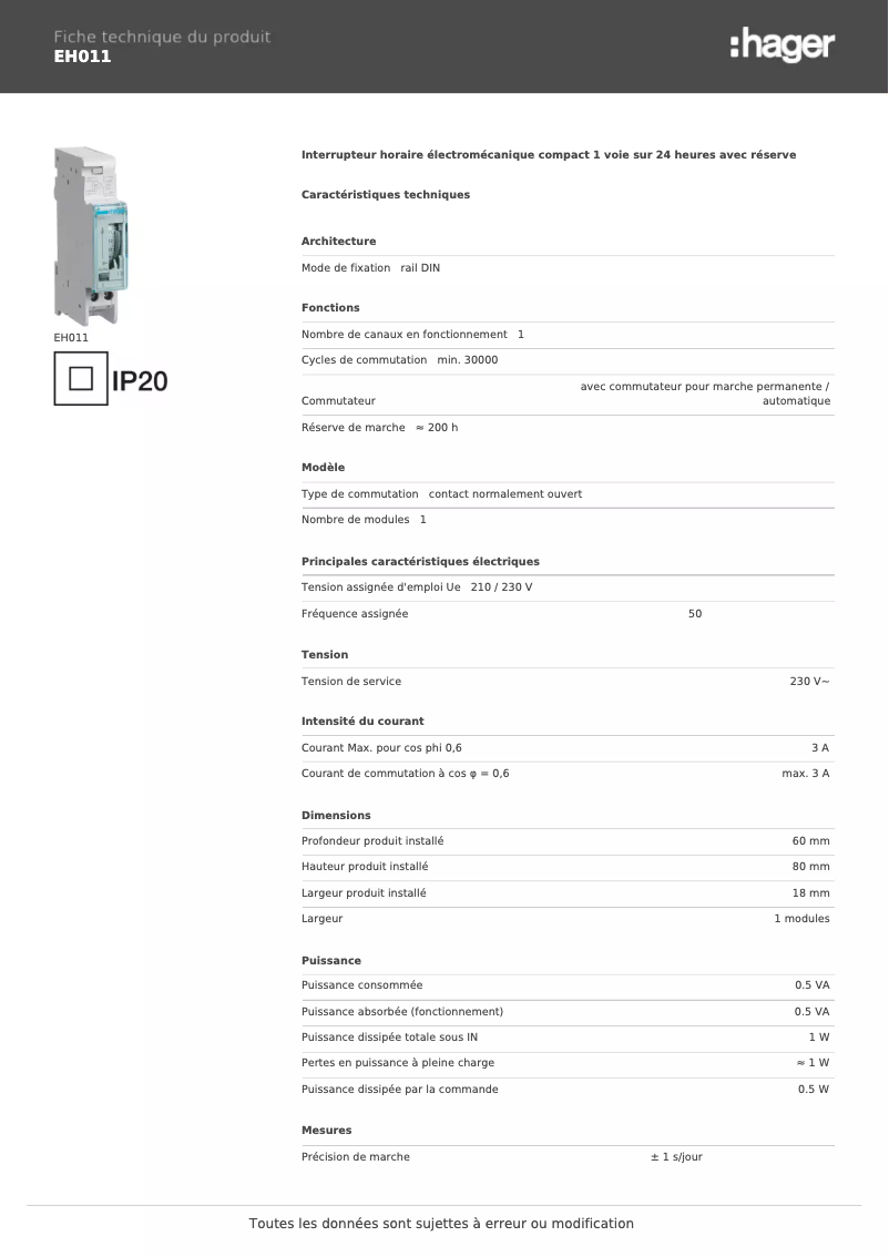 Image de la première page du manuel de l'appareil EH011