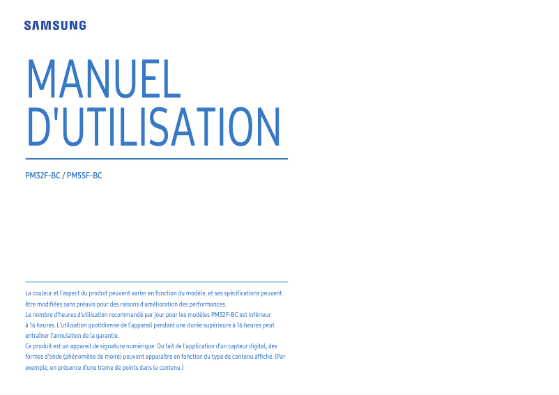 Page 1 de la notice Manuel utilisateur Samsung LH32PMFXTBC