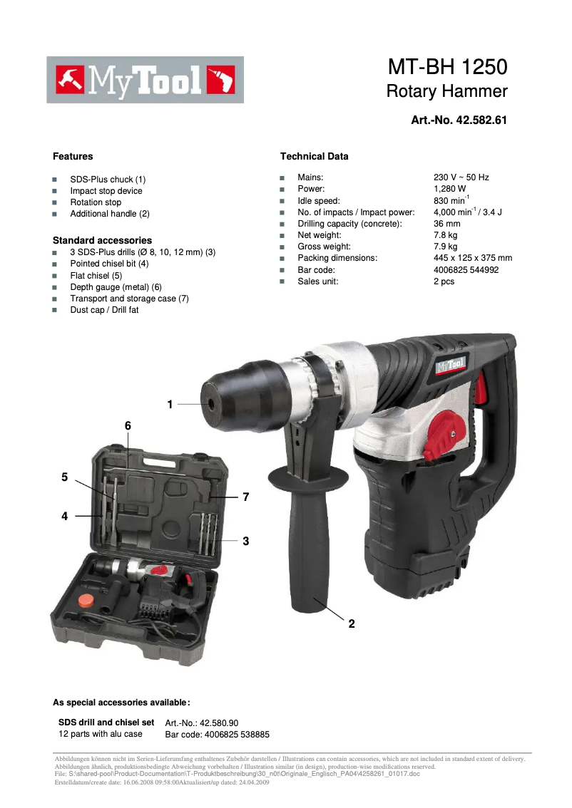 Page 1 de la notice Manuel utilisateur MyTool MT-BH 1250