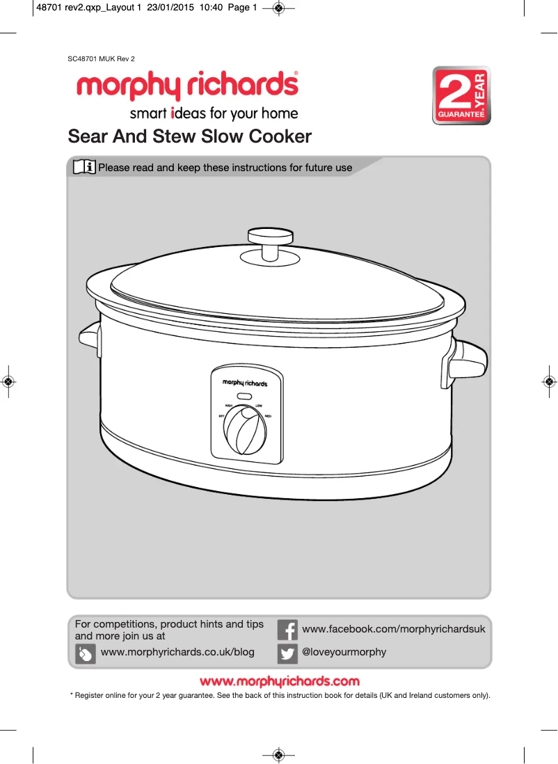 Página 1 del manual Manual de usuario Morphy Richards Sear & Stew 48701