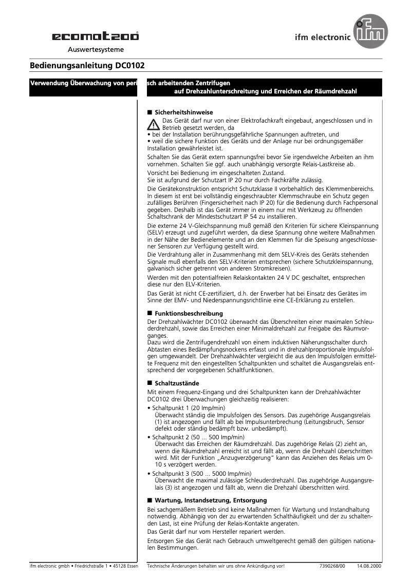 Page n°1 - Manuel utilisateur IFM DC0102
