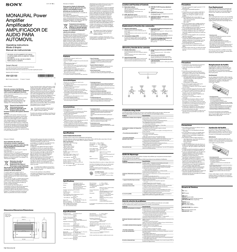 Página 1 del manual Manual de usuario Sony XM-GS100