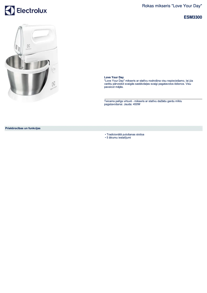Page 1 de la notice Fiche technique Electrolux ESM3300