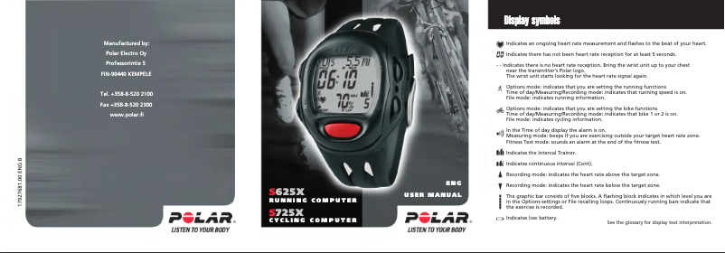 Page n°1 - Manuel utilisateur Polar S625X