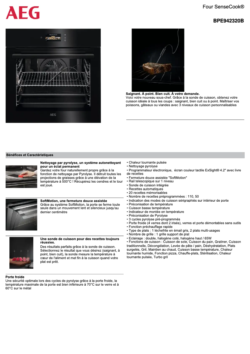 Página 1 del manual Ficha técnica AEG BPE942320B