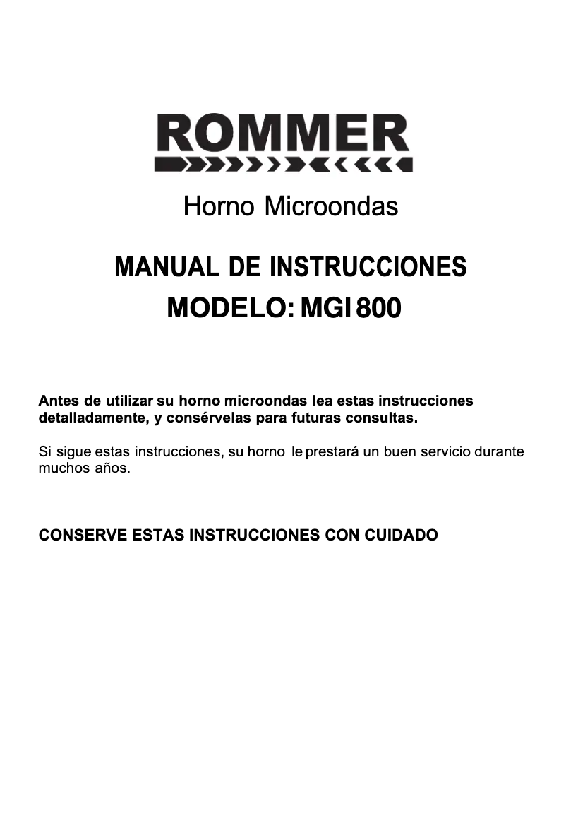 Page 1 de la notice Manuel utilisateur Rommer MGI 800