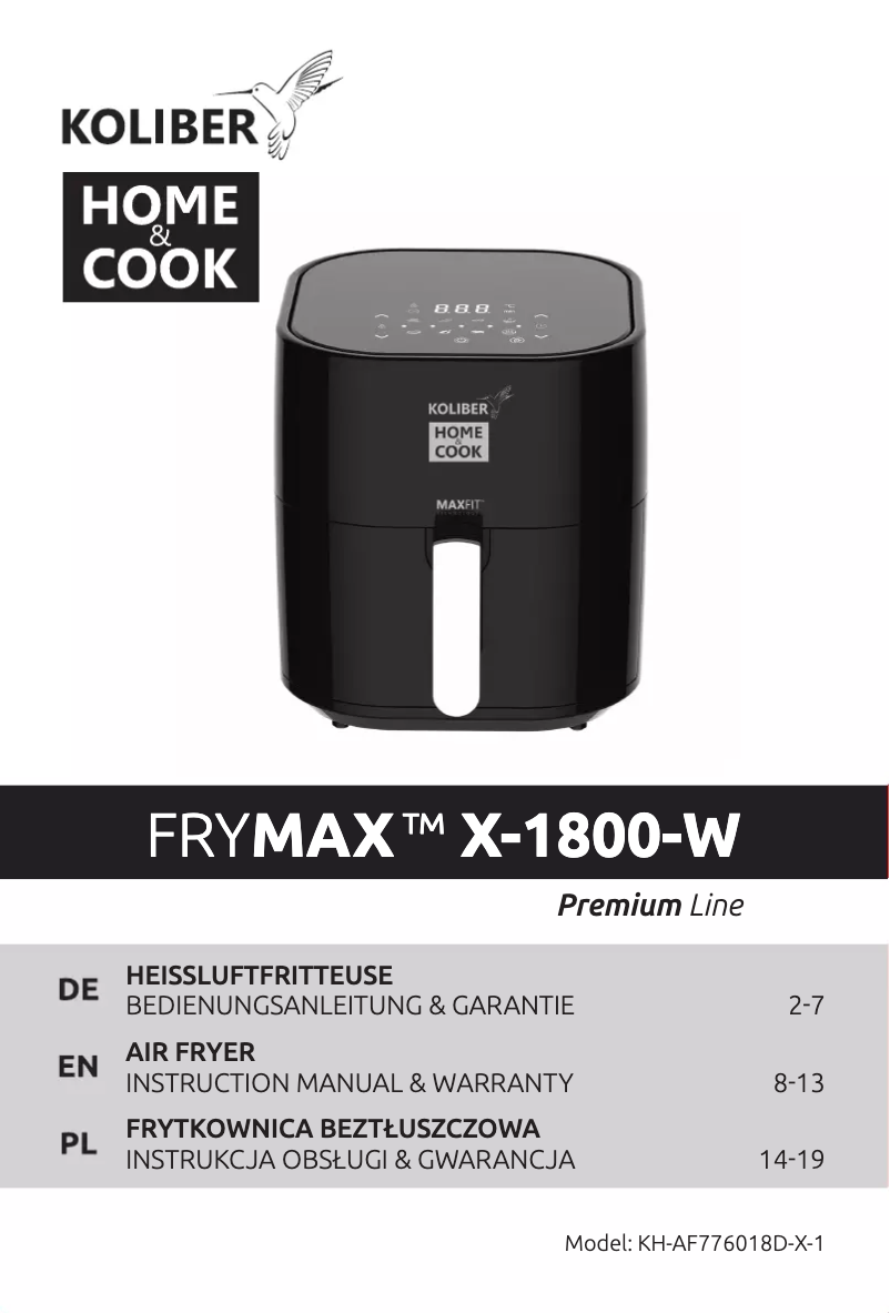 Page n°1 - Manuel utilisateur Koliber FryMax X-1800-W